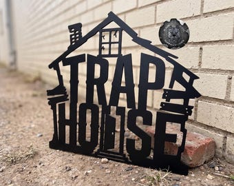 Trap House Deluxe Metal Sign – Funny Home Décor, Hip Hop Humor Gift by Bad Dog Metalworks Home Decor, Sign for Man Cave, Studio, or Bar