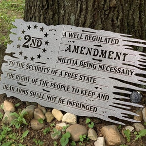 Second Amendment Tattered Flag Patriotic Decor - Bad Dog Metalworks Home Decor - American Flag - Military Family - Patriotic Gifts for Him