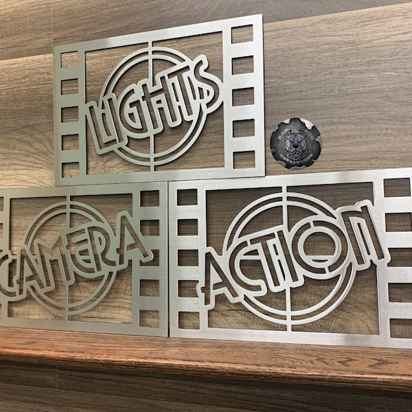 Lights Camera Action Countdown Strips - Metal Home Theater Decor - Bad Dog Metalworks Home Decor - Movie Room Wall Art - Man Cave Decor