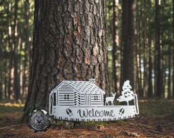 Deer Cabin Welcome Saw Metal Sign - Bad Dog Metalworks Home Decor
