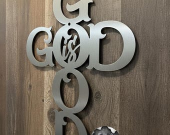 God is Good Cross Metal Sign - Bad Dog Metalworks Religious Home Décor - Christianity Faith Baptism