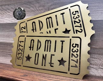 Admit One Retro Movie Ticket Theater Decor - Bad Dog Metalworks Home Decor - Home Theater Decor - Movie Decor - Movie Room Decor - Movie Art