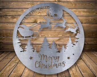 Merry Christmas Snow Globe Metal Sign - Christmas Decor - Seasonal Decor - Holiday Decor - Bad Dog Metalworks Christmas Wall Art