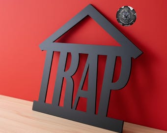 Trap House Metal Sign – Funny Home Décor, Hip Hop Humor Gift by Bad Dog Metalworks Home Decor, Steel Sign for Man Cave, Studio, or Bar