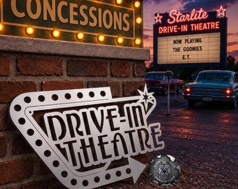 Retro Drive In Theatre Metal Sign - Bad Dog Metalworks Home Theater Décor