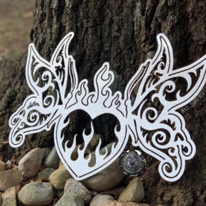 Tribal Butterflies and Burning Heart - Bad Dog Metalworks Home Decor - Tattoo Inspired Metal Art - Butterfly Wall Decor - Butterfly Wall Art