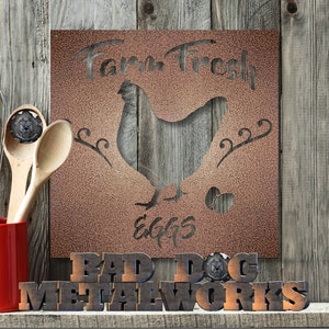 Farm Fresh Eggs Farmhouse Decor - Bad Dog Metalworks Home Decor - Country Kitchen Decor - Free Range Chicken Coop Sign - Farmhouse Gifts