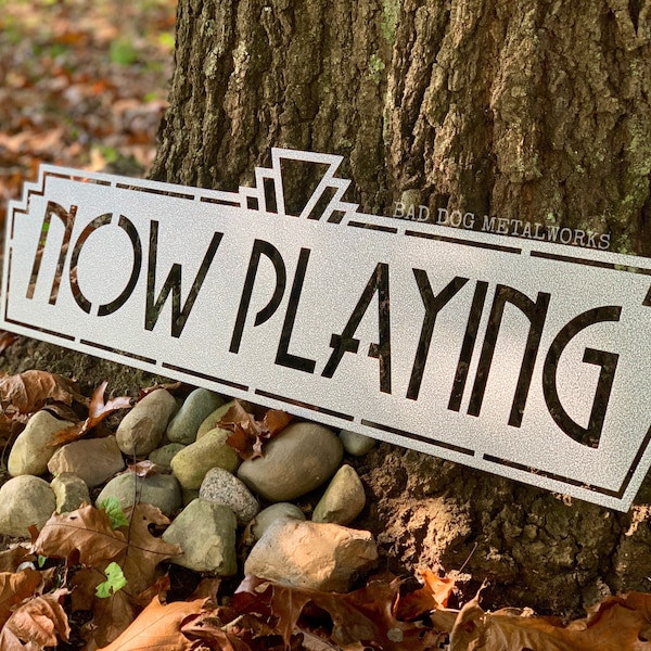 Retro Now Playing Home Theater Décor - Bad Dog Metalworks Home Décor - Now Playing Sign - Movie Décor - Theater Sign - Movie Room Media Room