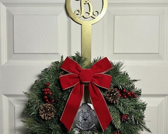 Monogram Wreath Hanger - Bad Dog Metalworks Metal Over-the-Door Wreath Hook - Fancy Script Letter Door Hanger - Personalized Wreath Holder