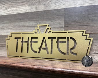 Retro Theater Sign Bad Dog Metalworks Home Décor - Retro Movie Theater Décor - Art Deco Theater Sign - Man Cave - Cinema Sign  Movie Décor