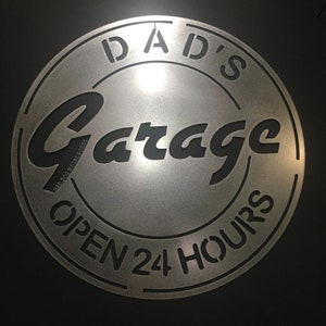 Dad&#39;s Garage Open 24 Hours Retro Metal Sign - Bad Dog Metalworks Home Decor - Man Cave Decor - Father’s Day Gifts for Him - Mechanic Gifts