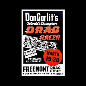 1950&#39;s Fremont Drag Strip California Vintage Drag Racing Poster Print - Don Garlits