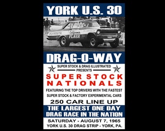 1965 York Pa. Dragway Vintage Drag Racing Poster Print