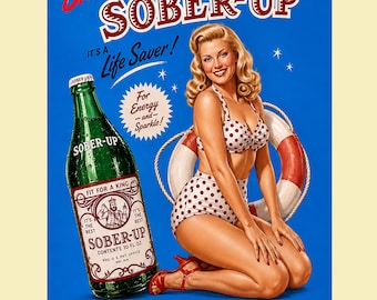 1940s Sober Up Soda Pin‑Up Style Poster •