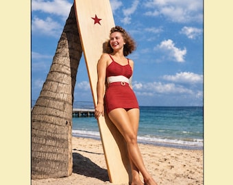 1940s Pin‑Up Beach Girl Print • 8.5x11 Retro Style Vintage Swimsuit Print