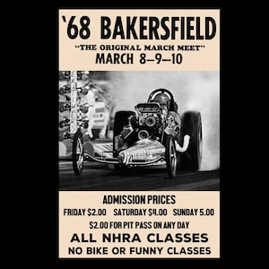 1968 Bakersfield California Vintage Drag Racing Poster Print
