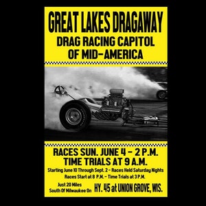 1960&#39;s Great Lakes Dragaway Drag Strip Vintage Drag Racing Poster Print