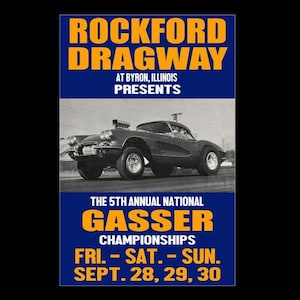 1960&#39;s Rockford Dragway Drag Strip Gasser Championship Vintage Drag Racing Poster Print