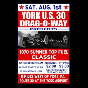 1960&#39;s York U.S. 30 Drag-O-Way Drag Strip Vintage Drag Racing Poster Print