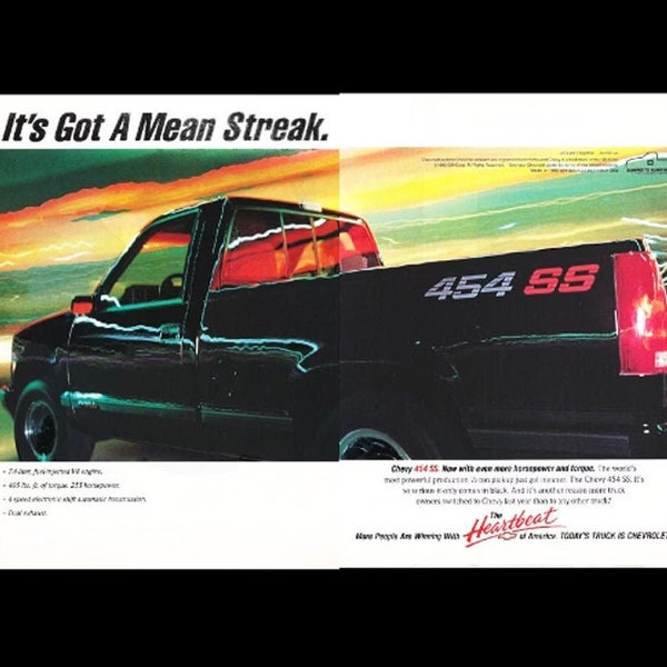 1991 Chevy 454 SS Pick Up Truck Original Magazine Ad