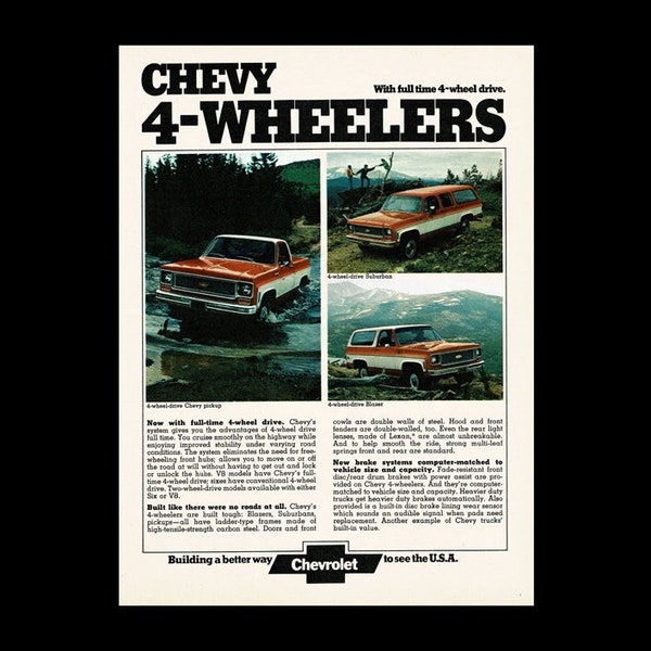 1974 Chevy Blazer, Suburban & Pick Up Truck Original Magazine Ad
