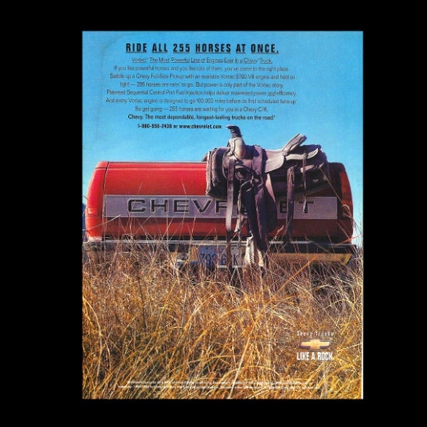 1997 Chevy Pick Up Truck Original Magazine Ad - Horse Saddle - Ranch Theme