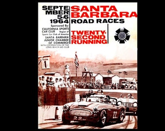 1964 Santa Barbara California Sports Car Road Racing Poster Print - Austin Healey 3000 & Triumph TR4 Featured