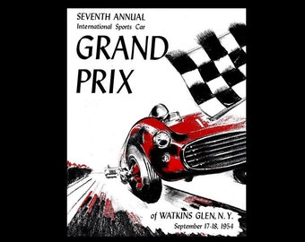 1954 Watkins Glen Grand Prix Vintage Sports Car Road Racing Poster Print