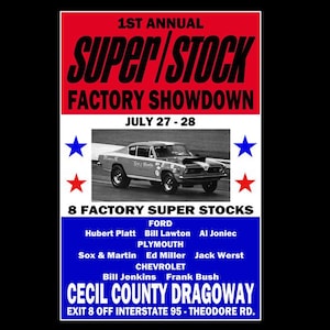 1968 Cecil County Dragway Super Stock Factory Showdown Drag Racing Retro Poster Print