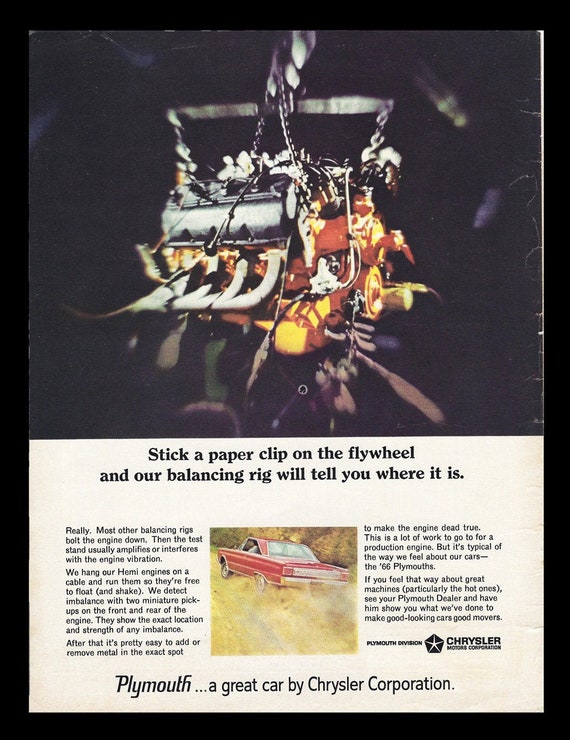 1966 Plymouth 426 Street Hemi Engine Original Retro Magazine Ad
