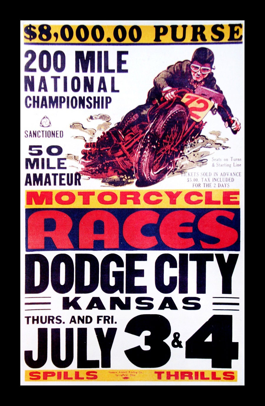 1951 Dodge City Kansas Motorcycle Racing Poster Print