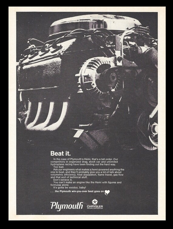 1968 Chrysler Plymouth Dodge 426 Hemi Engine Original Retro Magazine Ad