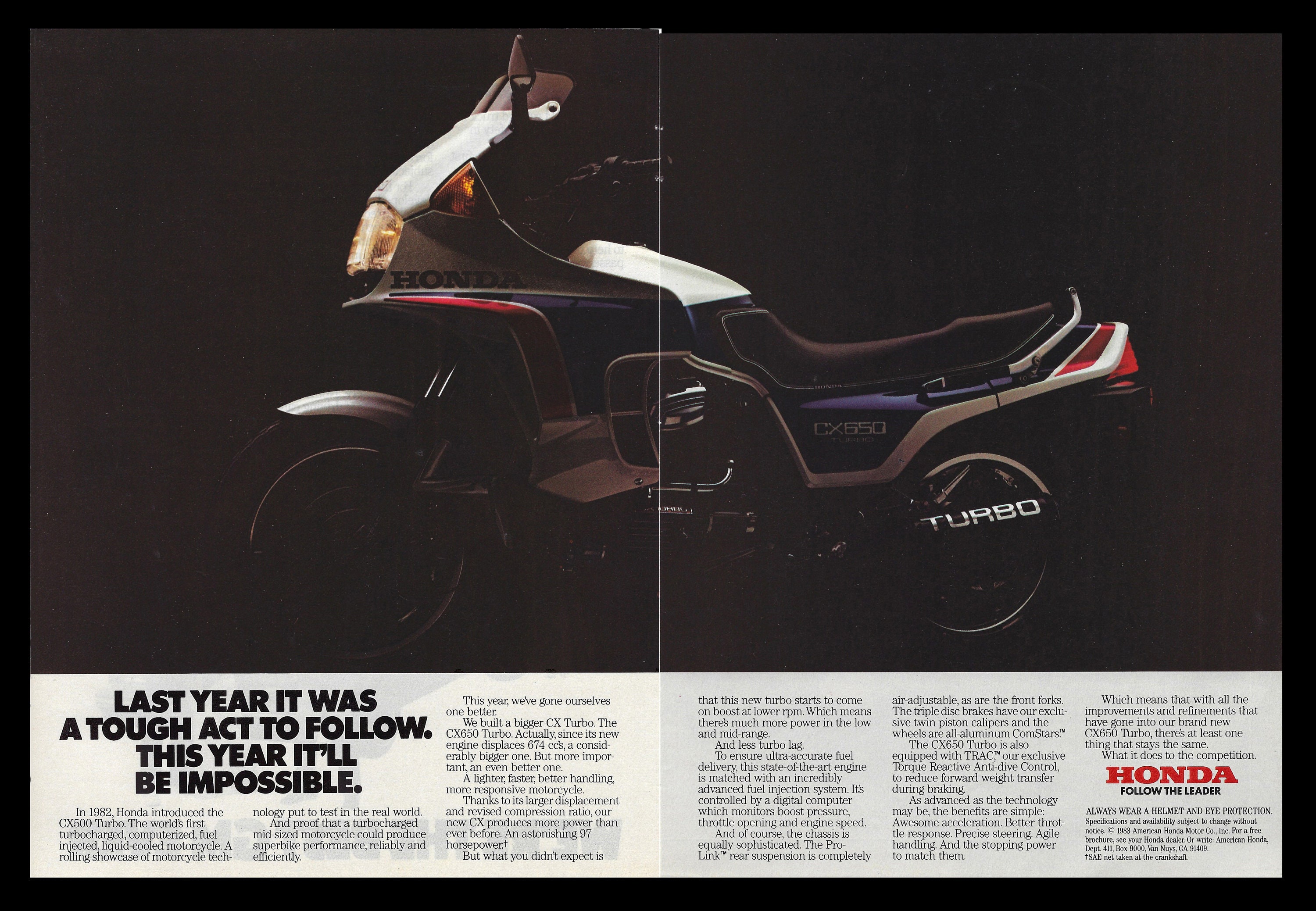 1986 Honda Cx650 Turbo Motorcycle Original Retro Magazine Ad Etsy
