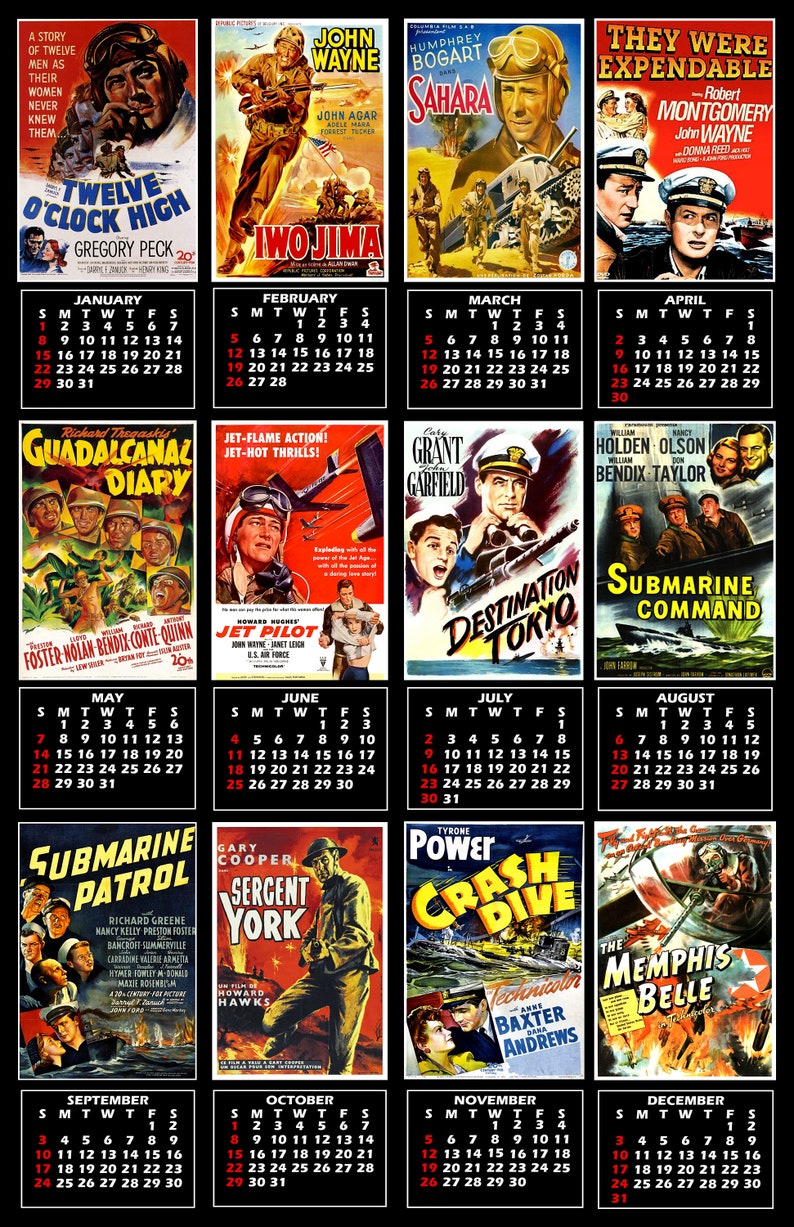 Vintage War Movie Posters 2023 Retro Wall Calendar Etsy