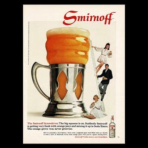 1968 Smirnoff Vodka Original Magazine Ad - Home Bar Decor - Smirnoff Screwdriver Mixed Drink Featured