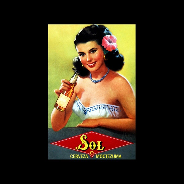 1940's SOL Cerveza Moctezuma Beer Poster Art Print - Retro Advertising Illustration Art