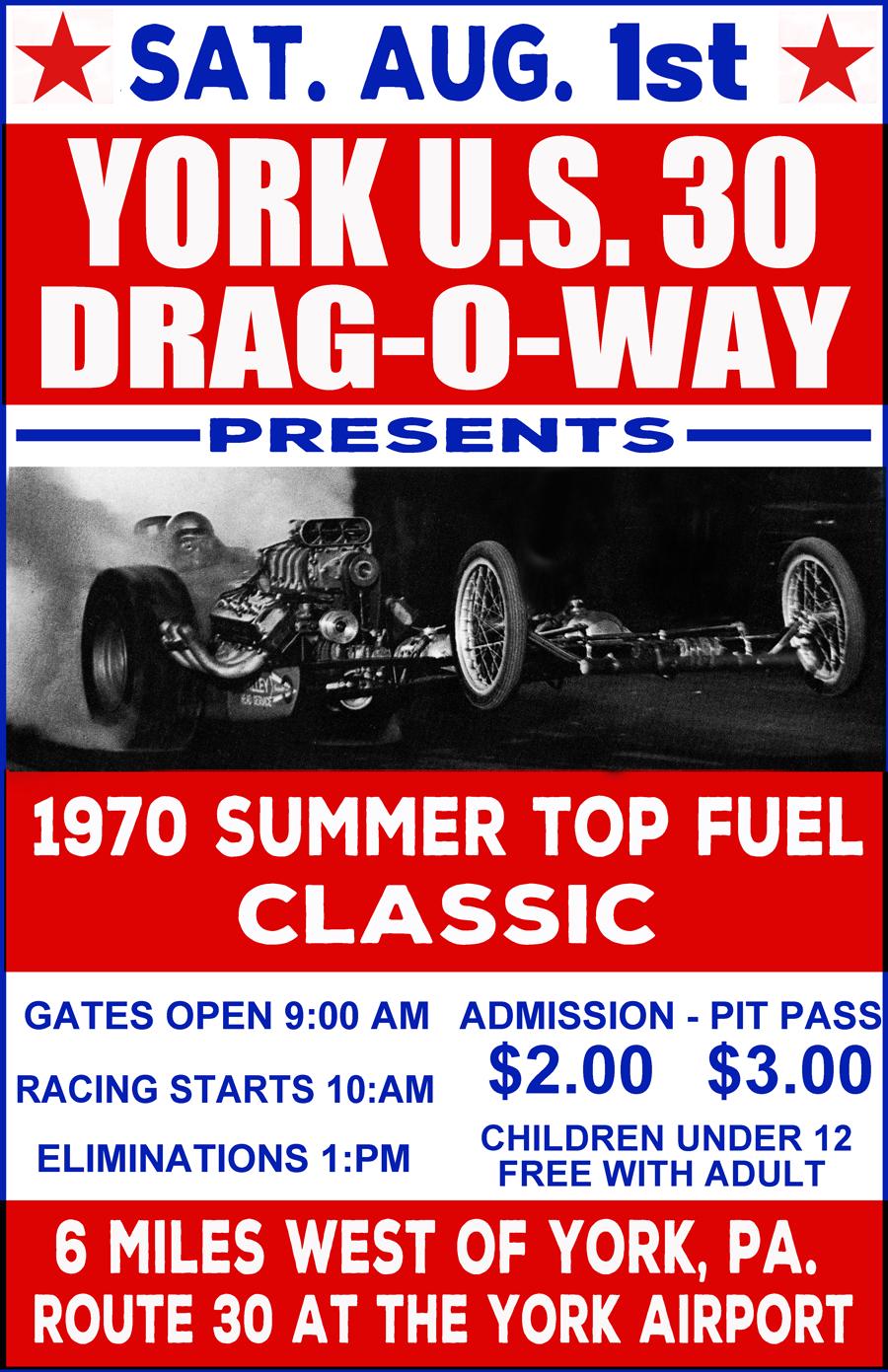 1960's York U.S. 30 Drag-o-way Drag Strip Vintage Drag Racing Poster ...