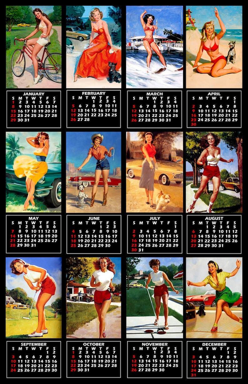 Vintage Pin up Art 2023 Retro Wall Calendar - Etsy Ireland