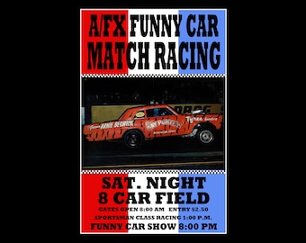 1960's Funny Car Drag Racing Meet Retro Style Poster Print
