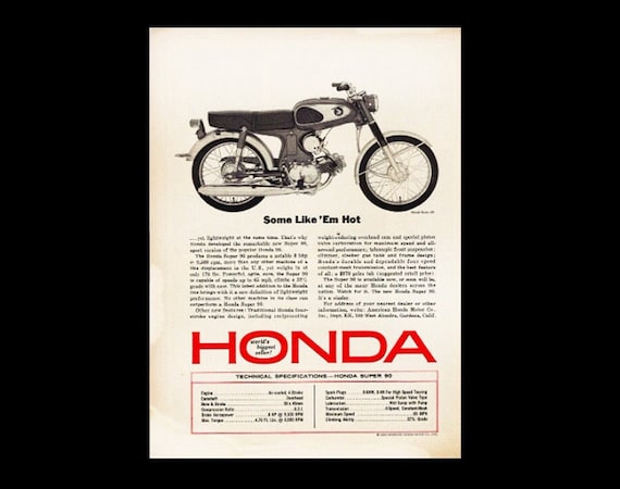 1965 Honda Super 90 Motorcycle Original Magazine Ad - Etsy