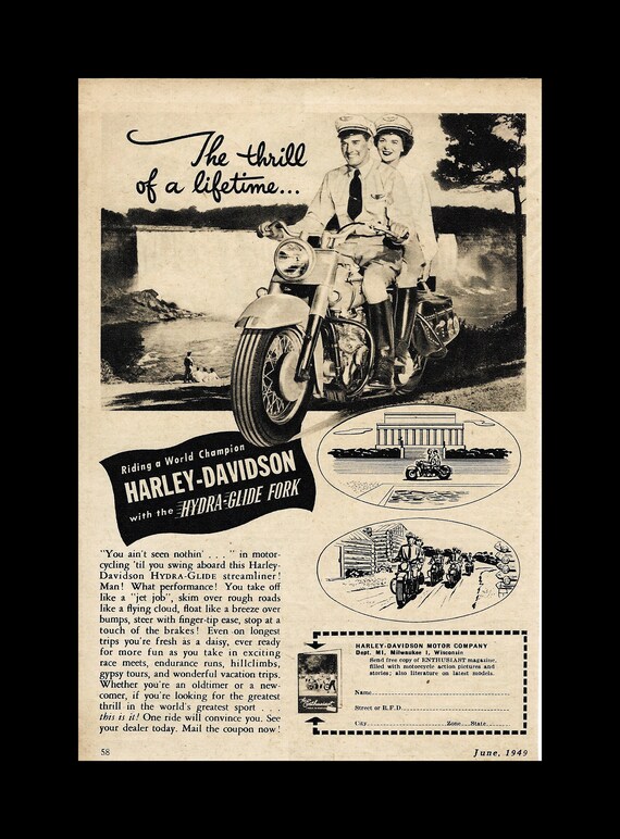 This Is the Life Vintage Print Ad 1949 Harley Davidson 