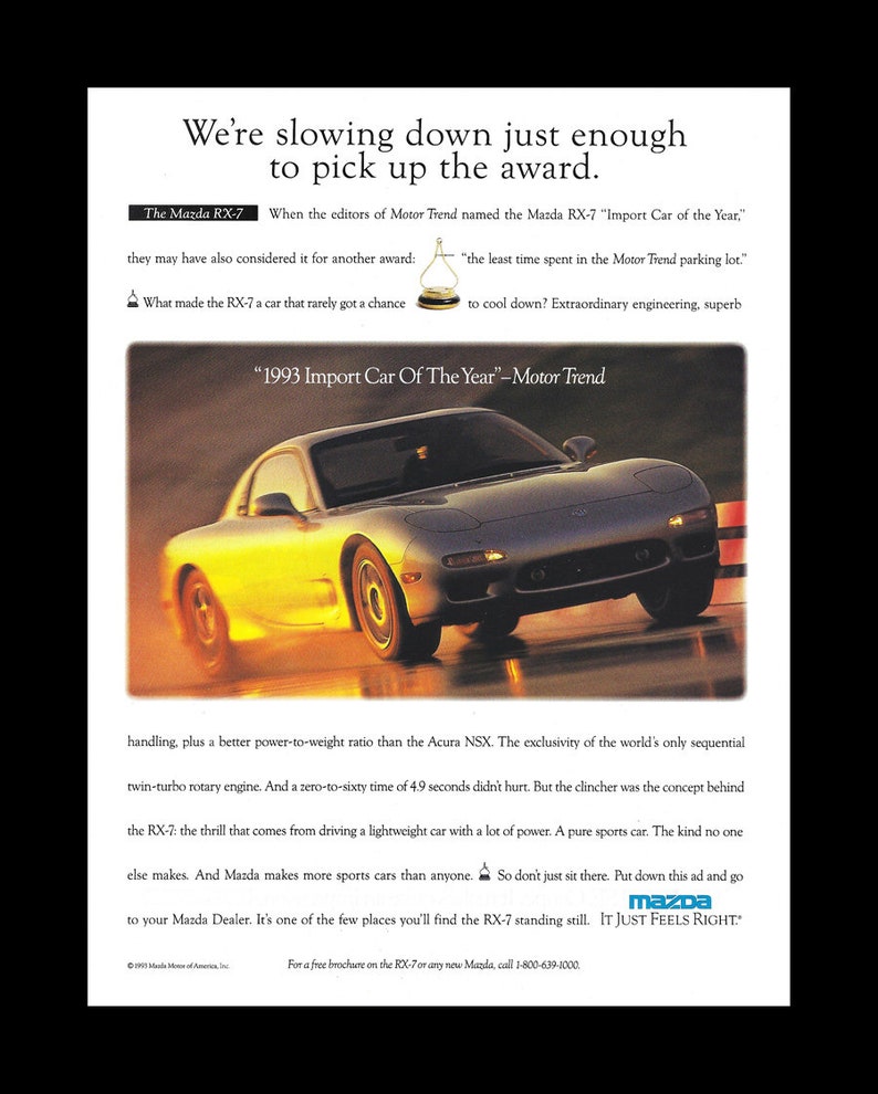 1993 Mazda RX7 Original Magazine Ad One Time Only Father's Day Sale image 2