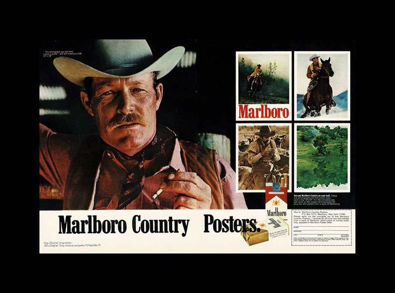 1972 Marlboro Cigarettes Marlboro Man Original Magazine Ad image 1