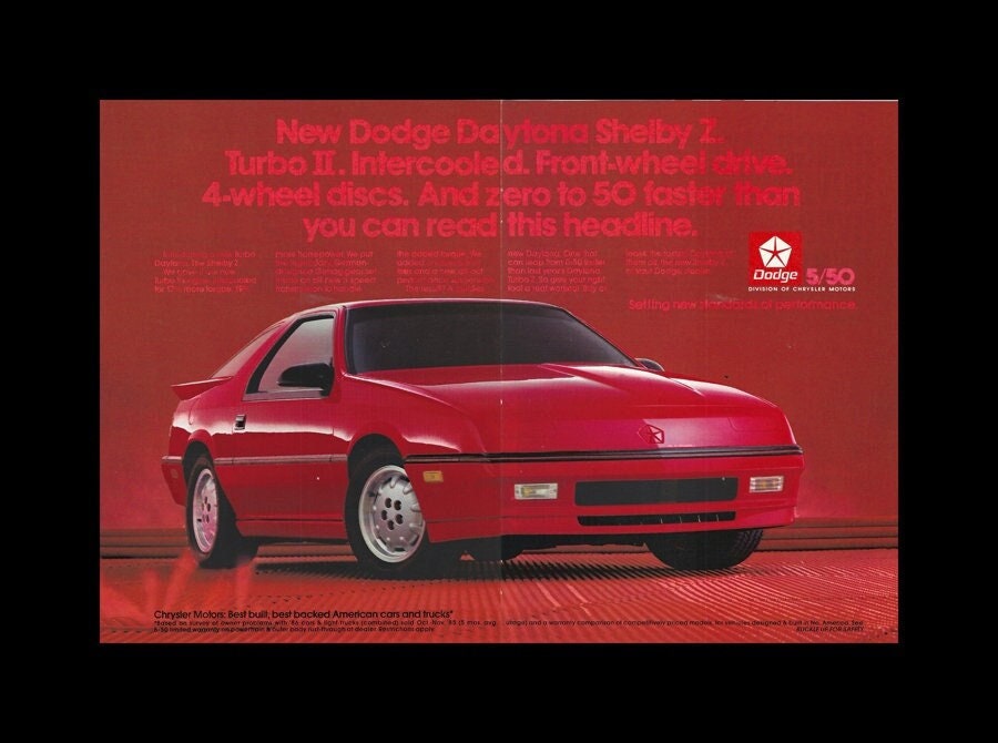 1987 Dodge Daytona Shelby Z Turbo Original Retro Magazine Ad photo picture