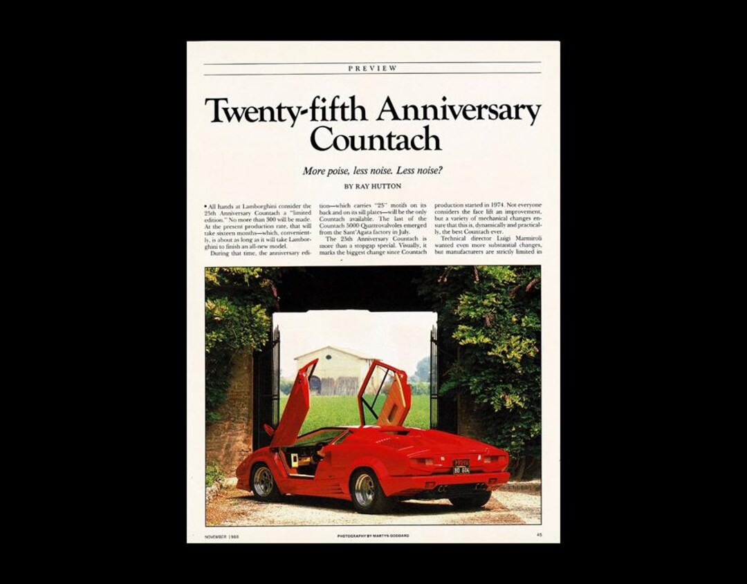 1988 Lamborghini Countach 25th Anniversary Model Original Magazine Road ...