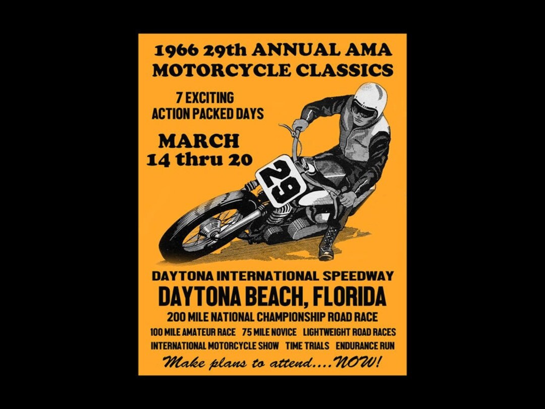 1966 Daytona Beach Florida Motorcycle Racing Poster Art Print - Etsy