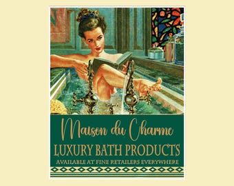 1940's Cosmetics & Beauty Poster : "Maison du Charme" Luxury Bath Products 11x14 Retro Style Art Print