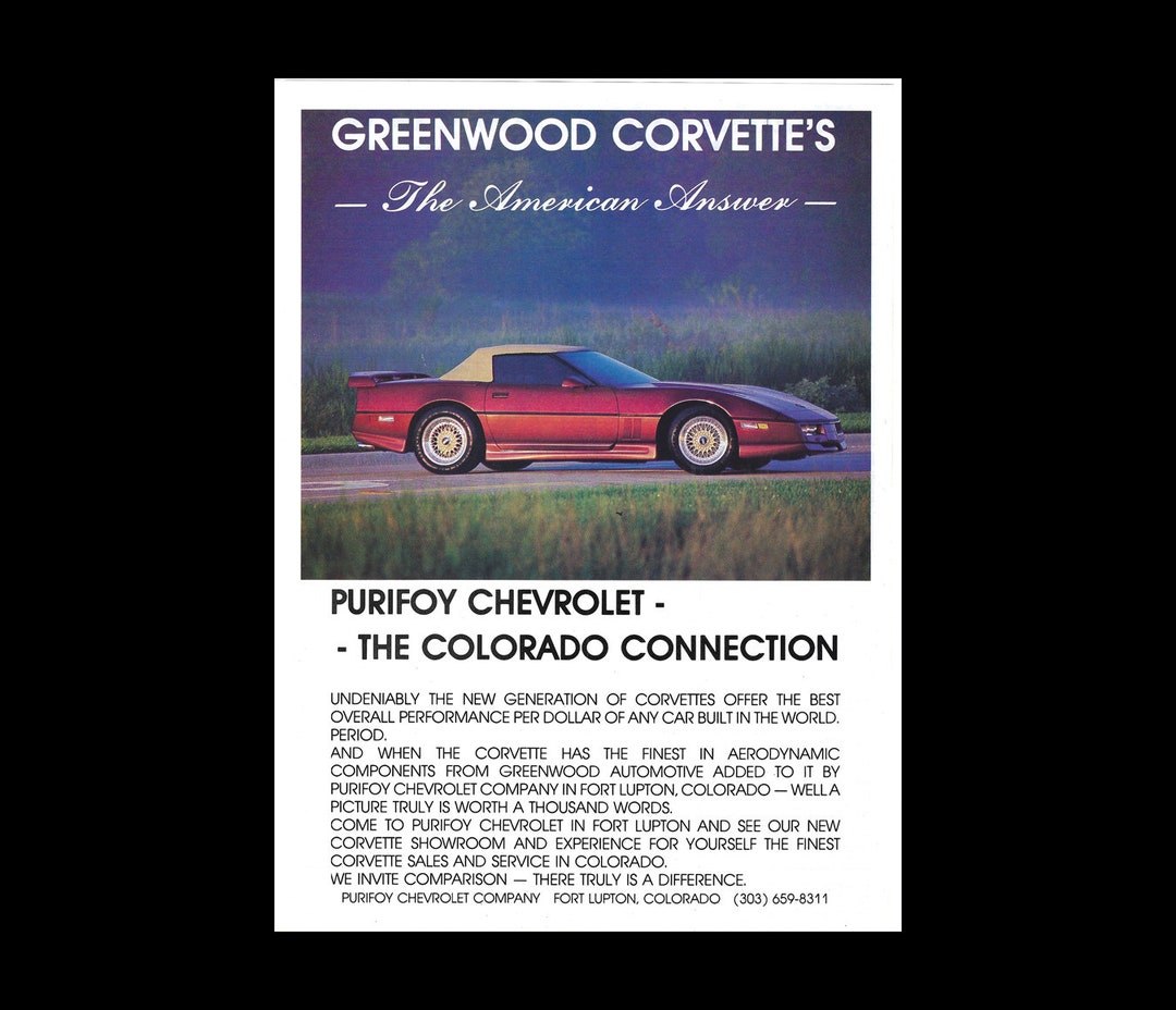 1988 Greenwood Corvette Original Magazine Ad Etsy
