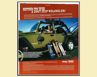 2000's Jeep Wrangler Tony Hawk Championship Skateboarder Magazine Ad • Original 10x12 Print Advertisement