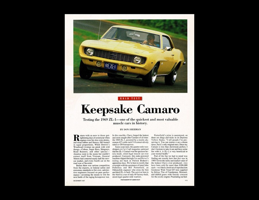1969 Chevy Camaro Z28 ZL1 Original Magazine Classic Car Road Test